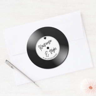 Sticker Rond Mariage sur Disque Vinyle Rétro