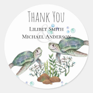 Sticker Rond Mariage sur la plage des tortues de mer