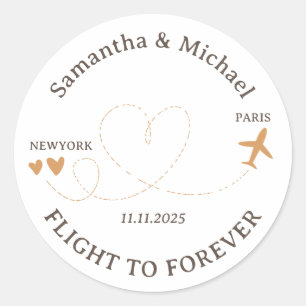 Sticker Rond Mariage sur le thème de voyage en avion
