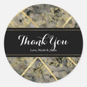 Sticker Rond Mariage sur mesure Black & Gold Marble Glam