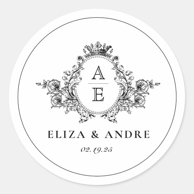 Sticker Rond Mariage sur mesure de la crête de monogramme forme (Devant)