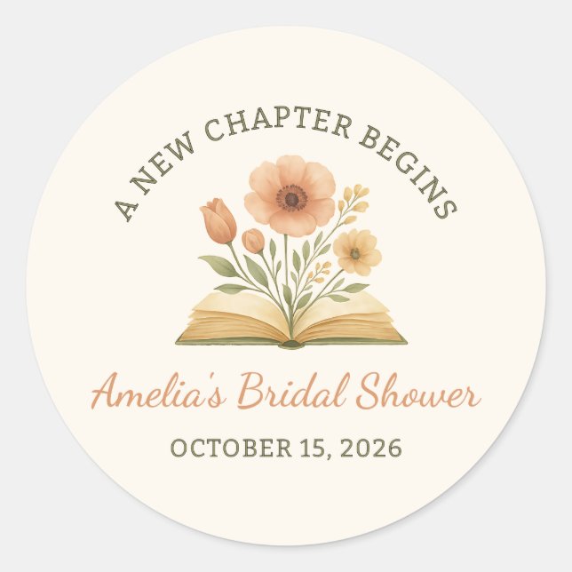 Sticker Rond Mariage Thème Livre - Floral Aquarelle (Devant)