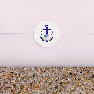 Sticker Rond Mariage Thème Marin à Rayures Florales