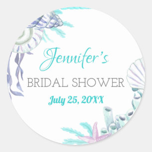 Sticker Rond Mariage Thème Marin Aquarelle Coquillage Aqua