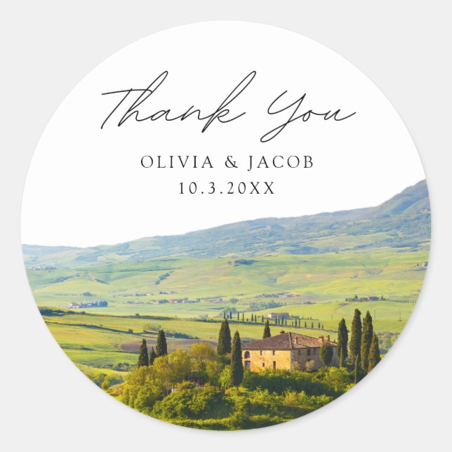 Sticker Rond Mariage toscan Favor Photo Merci (Devant)