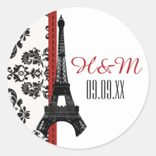 Sticker Rond MARIAGE Tour Eiffel monogramme rouge