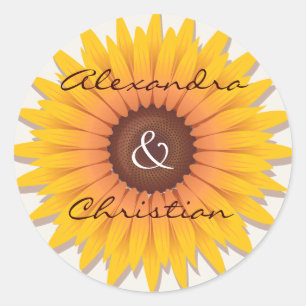 Sticker Rond Mariage Tournesol Enregistrer La Date Faire-part