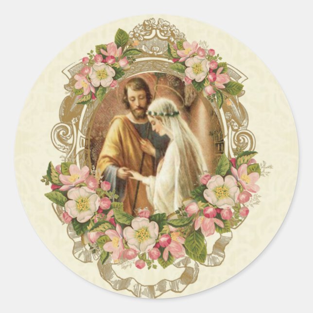 Sticker Rond Mariage traditionnel catholique élégant (Devant)