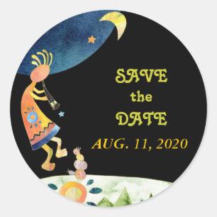 Sticker Rond Mariage tribal Cute Kokopelli Enregistrer la date