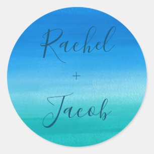 Sticker Rond Mariage Tropical Blue & Green Beach