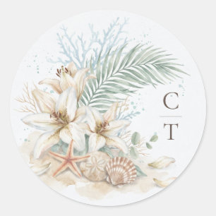 Sticker Rond Mariage Tropical Bohème sur la Plage 
