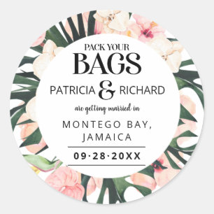 Sticker Rond Mariage Tropical de Destination Enregistrer la Dat