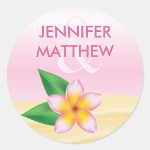 Sticker Rond Mariage tropical d'été Fleur de frangipanier rose