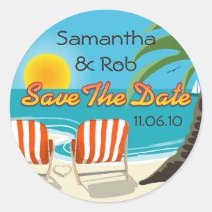 Sticker Rond Mariage Tropical Enregistrer La Date