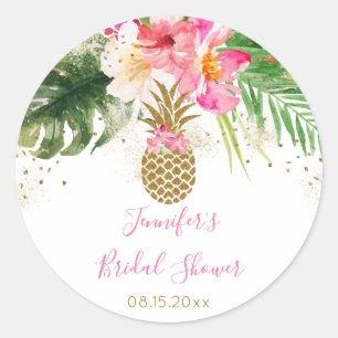 Sticker Rond Mariage Tropical Floral avec Thème Ananas