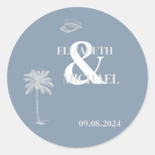 Sticker Rond Mariage tropical minimaliste Dusty Blue
