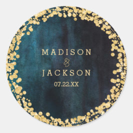 Sticker Rond Mariage Turquoise d'aquarelle et de monogramme d'o