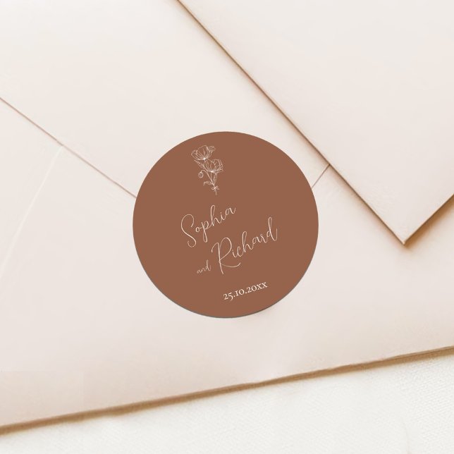 Sticker Rond Mariage végétal minimaliste en terre cuite Boho (Créateur téléchargé)