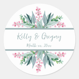 Sticker Rond Mariage vert à la menthe florale d'été