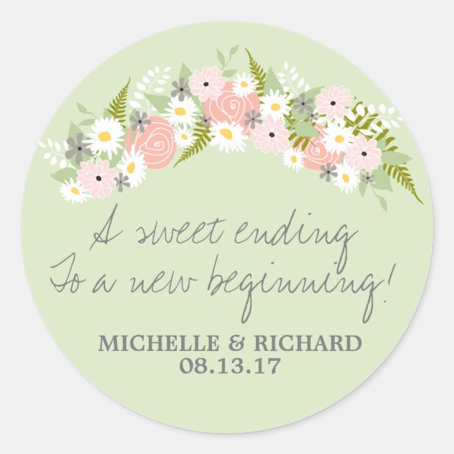 Sticker Rond Mariage vert clair de couronne de fleurs (Devant)