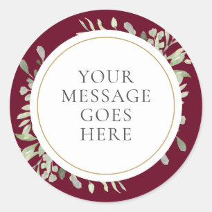 Sticker Rond Mariage Vert de Watercolor de Bourgogne