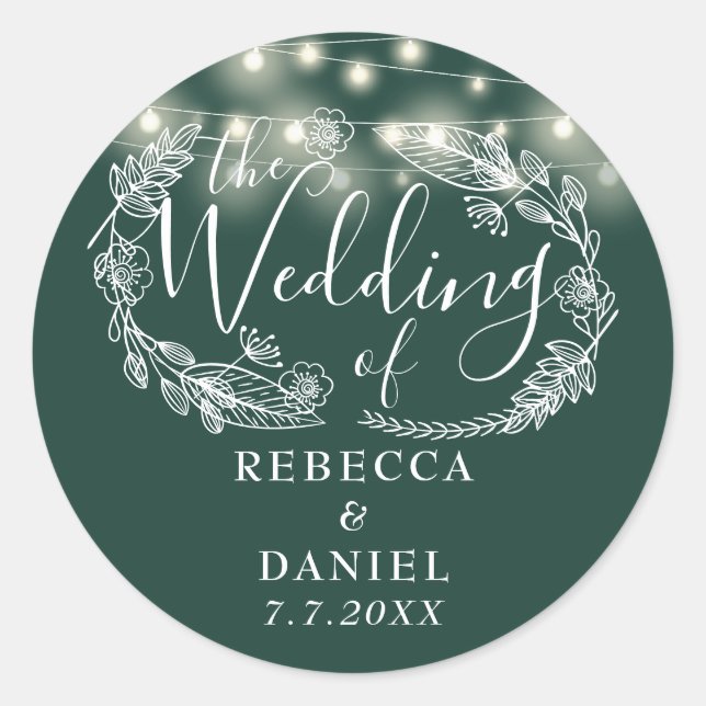 Sticker Rond Mariage vert émeraude floral (Devant)