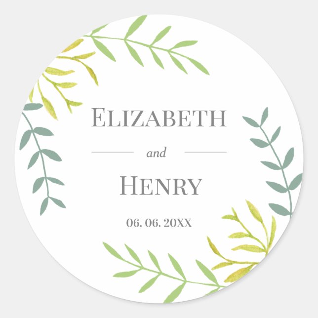 Sticker Rond Mariage vert Favor Cadeau Moderne mariage élégant (Devant)