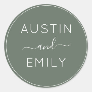 Sticker Rond Mariage vert olive moderne personnalisé