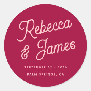 Sticker Rond Mariage vintage Bold rétro Hot rose Fuchsia