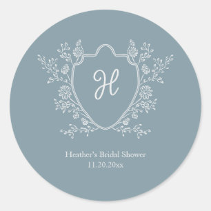 Sticker Rond Mariage Vintage Crête Monogramme Bleu