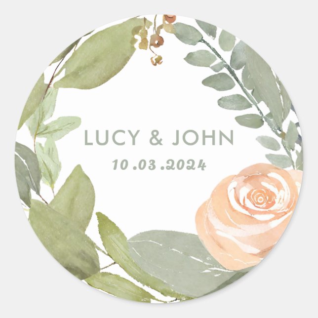 Sticker Rond Mariage vintage Floral Wreath Favor (Devant)