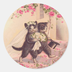 Sticker Rond Mariage Vintage Mariage Chats Mariée et Salle