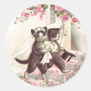 Sticker Rond Mariage Vintage Mariage Chats Mariée et Salle