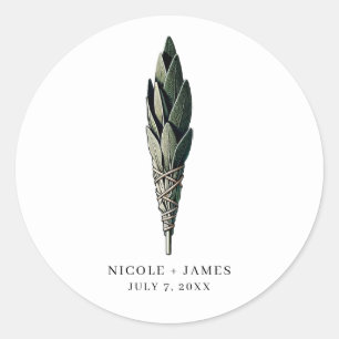 Sticker Rond Mariage Vintage Moderne Sage Smudge