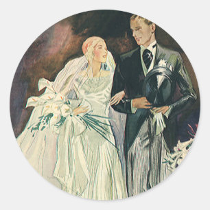 Sticker Rond Mariage vintage Nouveaux mariés, Mariée heureuse e