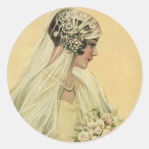 Sticker Rond Mariage vintage, Portrait de mariée victorienne