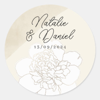 Sticker Rond Mariage White Peonies Blossoms