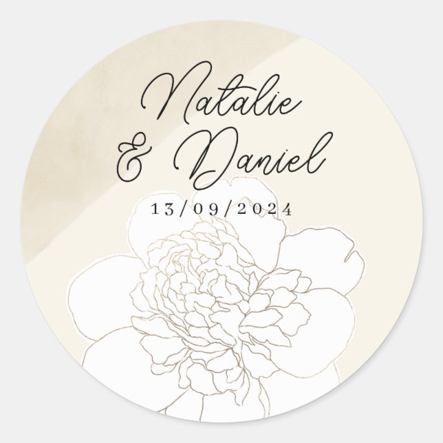 Sticker Rond Mariage White Peonies Blossoms (Devant)