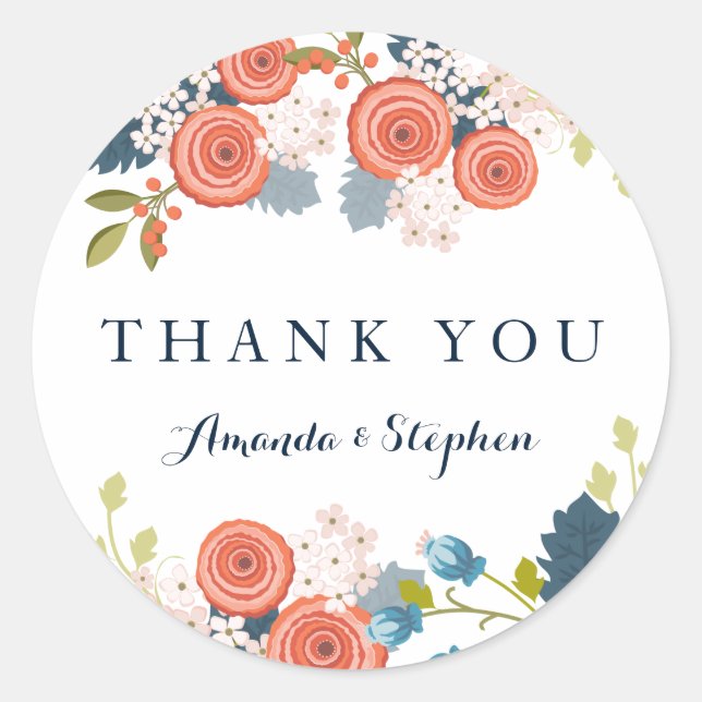 Sticker Rond Mariage Wild Garden Merci personnalisé (Devant)