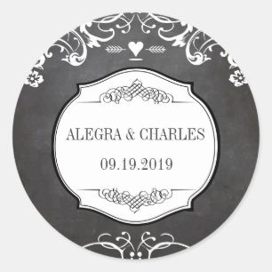 Sticker Rond Mariages de typographie de tableau noir