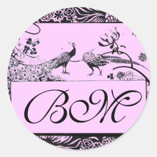 Sticker Rond MARIAGES INSÉPARABLES MONOGRAM, noir et blanc rose
