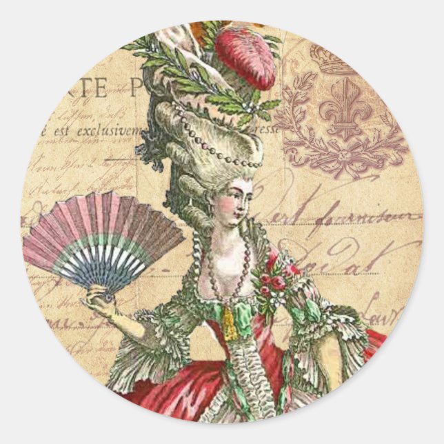 Sticker Rond Marie Antoinette Carte Postale Phoques Parisiens/ (Devant)