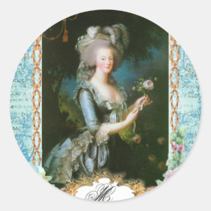 Sticker Rond Marie Antoinette et roses roses