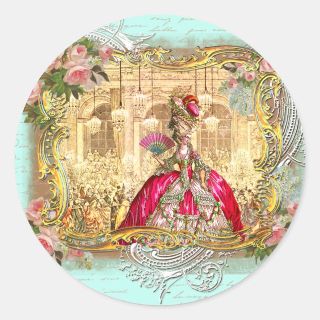 Sticker Rond Marie Antoinette fête à Versailles à Aqua (Devant)