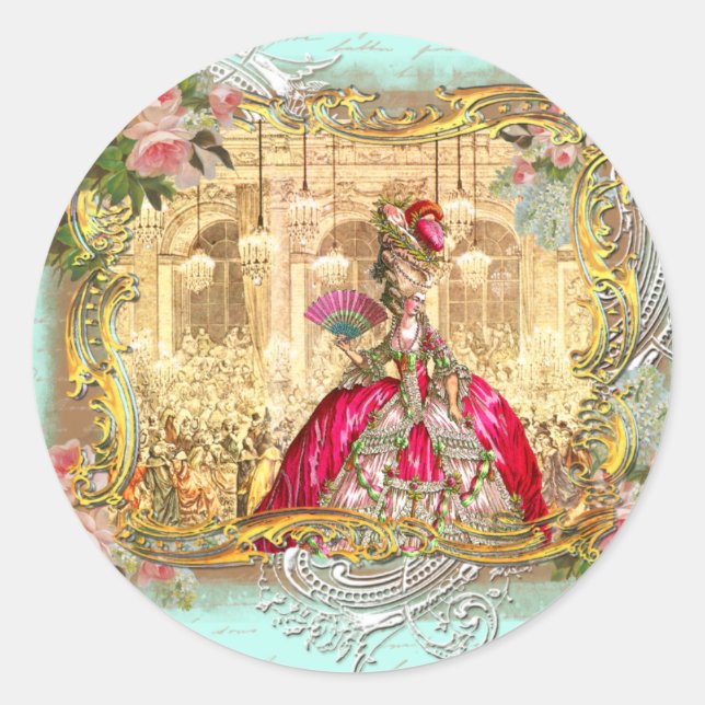 Sticker Rond Marie Antoinette fête à Versailles à Aqua (Devant)