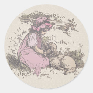 Sticker Rond Marie avait un agneau Comptine