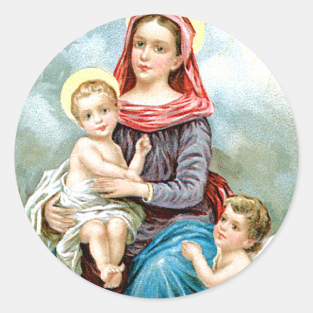 Sticker Rond Marie Bébé Jésus et Ange (Devant)