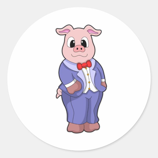 Sticker Rond Marié cochon avec costume (Devant)