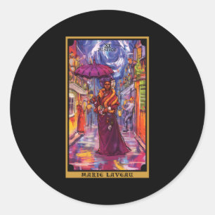 Sticker Rond Marie Laveau Justice Tarot Card Voodoo Witch Nouve