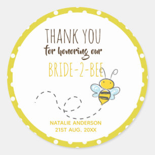 Sticker Rond Mariée 2 BEE Mignonne Jaune à pois Mariage Shower